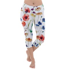 Flowers Lightweight Velour Capri Yoga Leggings by goljakoff