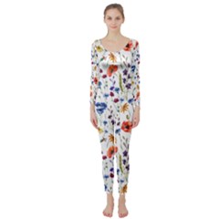 Flowers Pattern Long Sleeve Catsuit by goljakoff