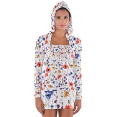 Flowers Pattern Long Sleeve Hooded T-shirt by goljakoff