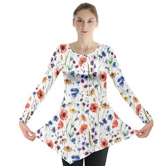 Flowers Pattern Long Sleeve Tunic  by goljakoff