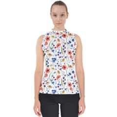 Flowers Pattern Mock Neck Shell Top by goljakoff