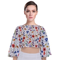 Flowers Pattern Tie Back Butterfly Sleeve Chiffon Top by goljakoff