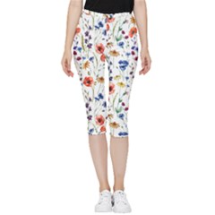 Flowers Pattern Inside Out Lightweight Velour Capri Leggings  by goljakoff