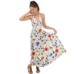 Flowers Pattern Backless Maxi Beach Dress by goljakoff