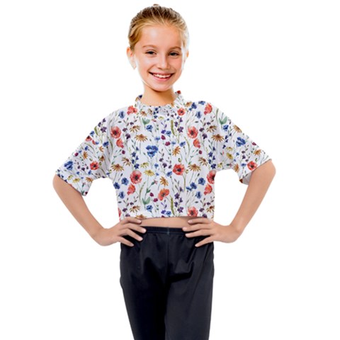 Flowers Pattern Kids Mock Neck Tee by goljakoff