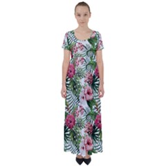 Tropical Flowers High Waist Short Sleeve Maxi Dress by goljakoff