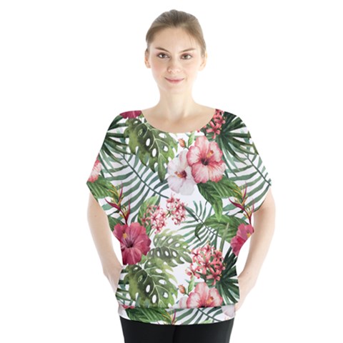 Tropical Flowers Batwing Chiffon Blouse by goljakoff