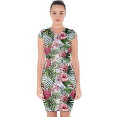 Tropical Flowers Capsleeve Drawstring Dress  by goljakoff