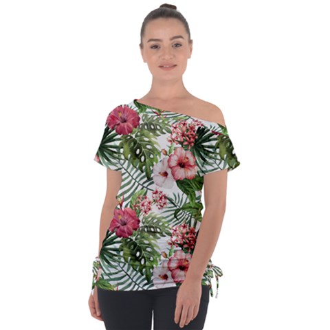 Tropical Flowers Tie-up Tee by goljakoff