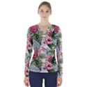 Tropical flowers V-Neck Long Sleeve Top View1