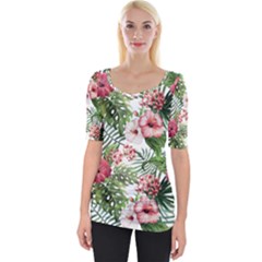 Tropical Flowers Wide Neckline Tee