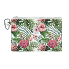 Tropical Flowers Canvas Cosmetic Bag (large) by goljakoff