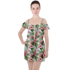 Tropical Flowers Ruffle Cut Out Chiffon Playsuit by goljakoff