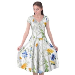 Summer Flowers Cap Sleeve Wrap Front Dress by goljakoff