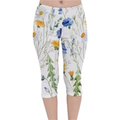 Summer Flowers Velvet Capri Leggings  by goljakoff