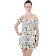 Summer Flowers Ruffle Cut Out Chiffon Playsuit