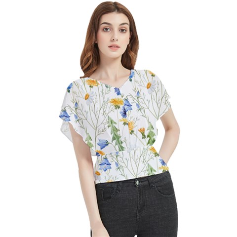 Summer Flowers Butterfly Chiffon Blouse by goljakoff