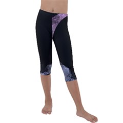 Floral Pink And Purple Moon Kids  Lightweight Velour Capri Leggings  by Dazzleway