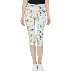 Summer Flowers Pattern Inside Out Lightweight Velour Capri Leggings  by goljakoff