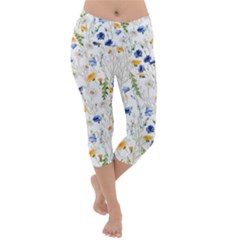 Summer Flowers Pattern Lightweight Velour Capri Yoga Leggings by goljakoff