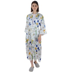 Summer Flowers Pattern Maxi Satin Kimono by goljakoff