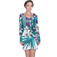 Tropical Flowers Long Sleeve Nightdress by goljakoff