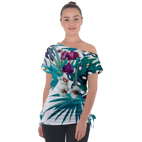 Tropical Flowers Tie-up Tee by goljakoff