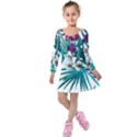 Tropical flowers Kids  Long Sleeve Velvet Dress View1