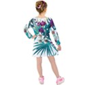 Tropical flowers Kids  Long Sleeve Velvet Dress View2