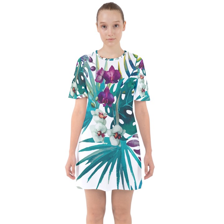 Tropical flowers Sixties Short Sleeve Mini Dress