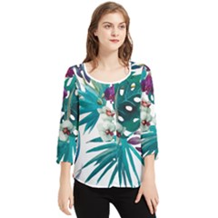 Tropical Flowers Chiffon Quarter Sleeve Blouse by goljakoff