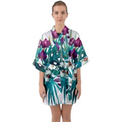 Tropical Flowers Half Sleeve Satin Kimono  by goljakoff