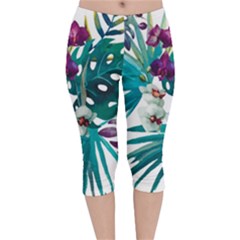 Tropical Flowers Velvet Capri Leggings  by goljakoff