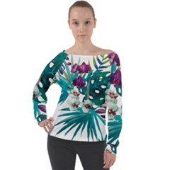 Tropical flowers Off Shoulder Long Sleeve Velour Top