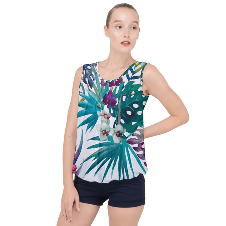 Tropical flowers Bubble Hem Chiffon Tank Top