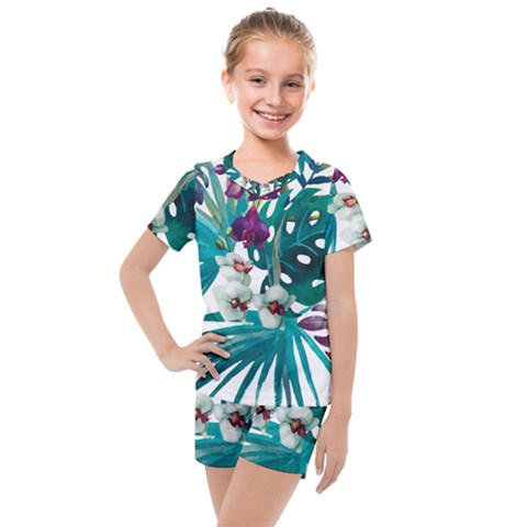 Tropical Flowers Kids  Mesh Tee And Shorts Set by goljakoff