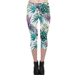 Tropical Flowers Pattern Capri Leggings  by goljakoff