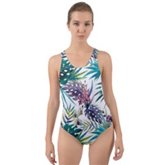 Tropical Flowers Pattern Cut-out Back One Piece Swimsuit by goljakoff