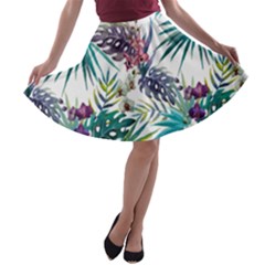 Tropical Flowers Pattern A-line Skater Skirt by goljakoff