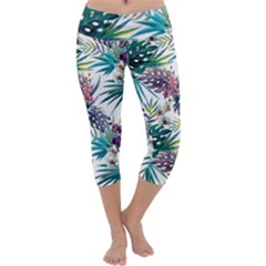 Tropical Flowers Pattern Capri Yoga Leggings by goljakoff