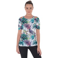 Tropical Flowers Pattern Shoulder Cut Out Short Sleeve Top by goljakoff