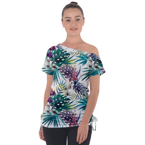 Tropical Flowers Pattern Tie-up Tee by goljakoff