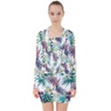 Tropical flowers pattern V-neck Bodycon Long Sleeve Dress View1