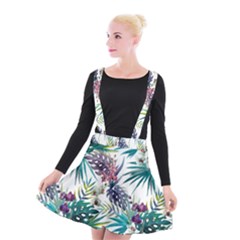 Tropical Flowers Pattern Suspender Skater Skirt by goljakoff