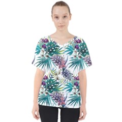 Tropical Flowers Pattern V-neck Dolman Drape Top by goljakoff