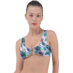 Tropical Flowers Pattern Ring Detail Bikini Top by goljakoff