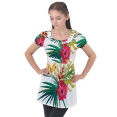 Tropical Flowers Puff Sleeve Tunic Top by goljakoff