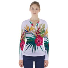 Tropical Flowers V-neck Long Sleeve Top by goljakoff