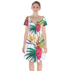 Tropical Flowers Short Sleeve Bardot Dress by goljakoff