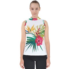 Tropical Flowers Mock Neck Shell Top by goljakoff